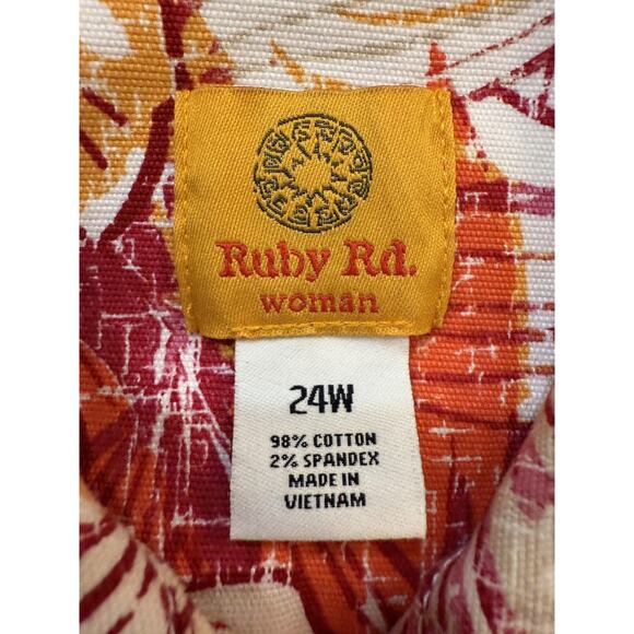 Ruby Rd Blazer Womens 24W Red Orange Floral Button Front Beaded Cotton Jacket - Picture 2 of 8